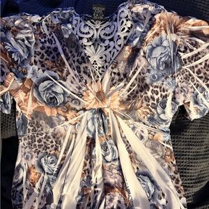 Floral and Leopard Print Women's Top